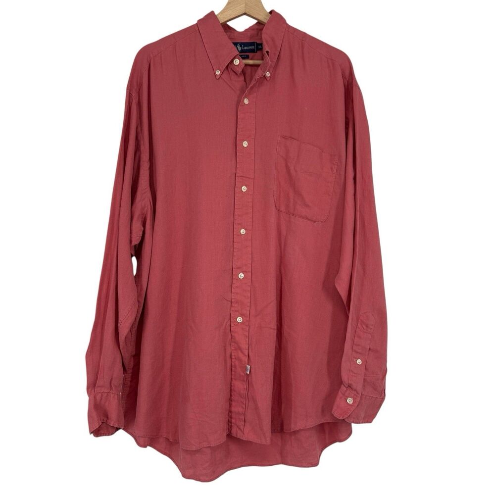 Ralph Lauren Mens Linen Button Down Shirt XL Salmon Pink Long Sleeve Summer